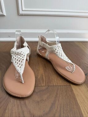 Torrid Crochet T-Strap Zip Up Sandals in Natural 11 WW Wide